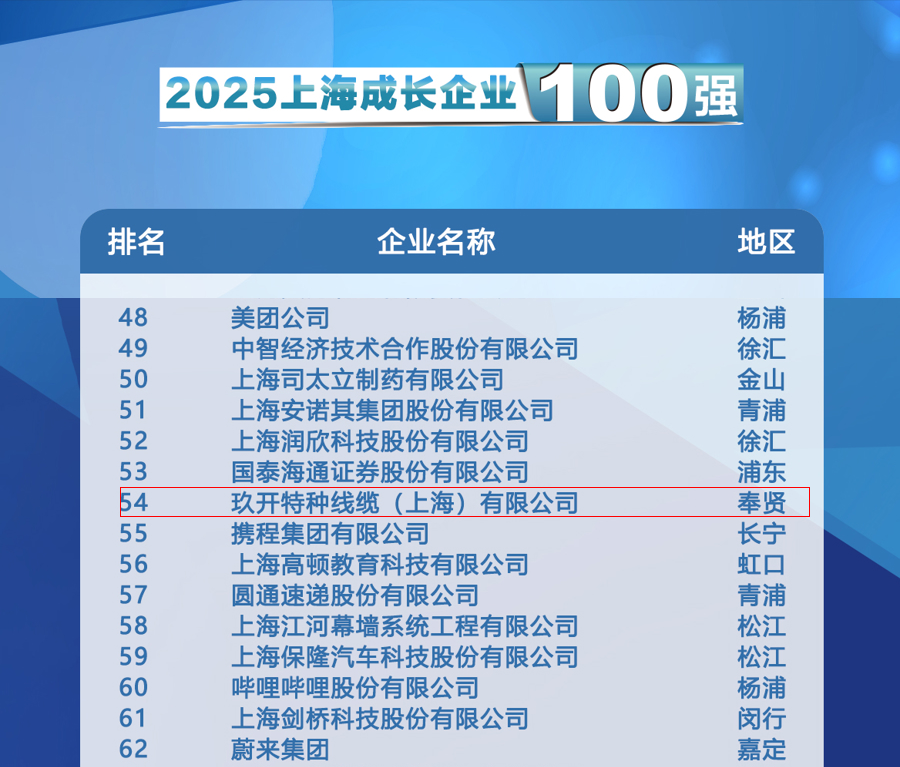 聚焦2025上海百强宣布会：GA黄金甲特种线缆登榜生长企业100强